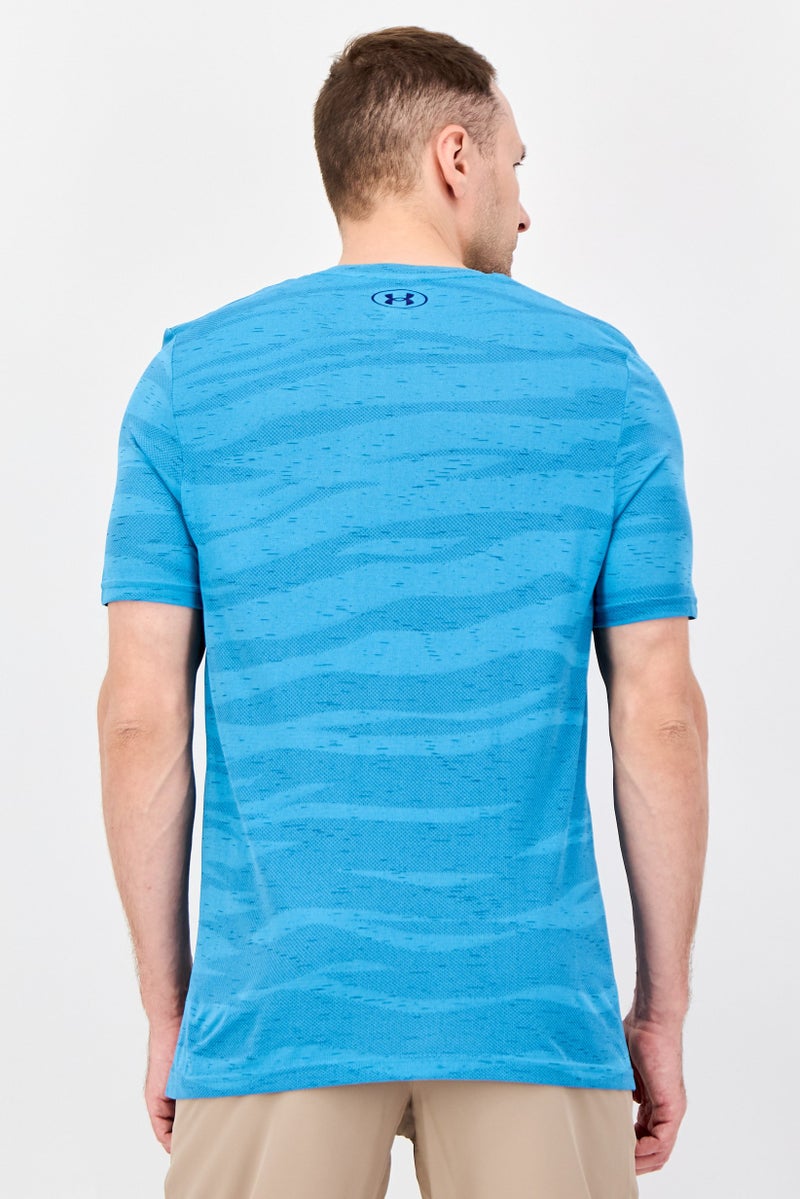 UNDER ARMOUR تي شيرتات تدريبية قصيرة الأكمام للرجال، رياضية، زرقاء - Image 4