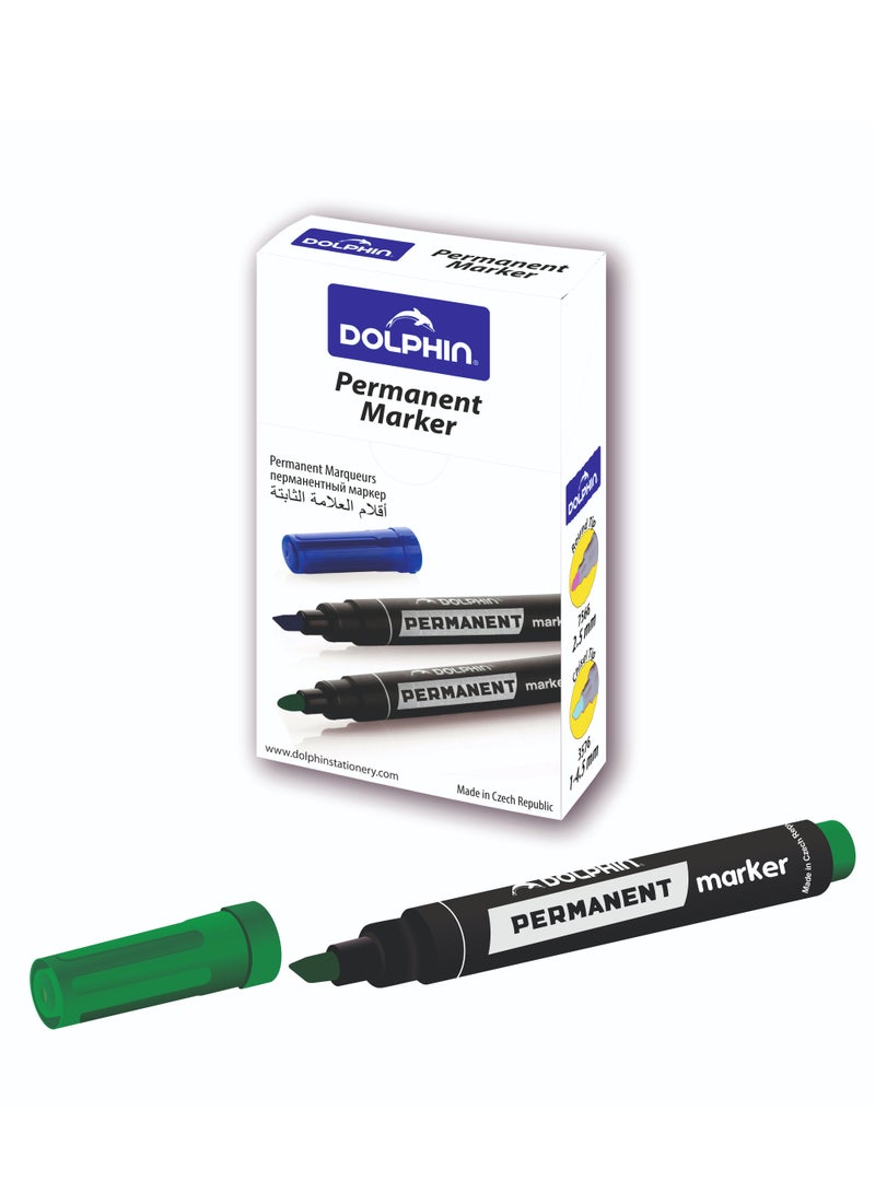 Dolphin Premium Permanent Marker Green Ink 5 mm Chisel Tip, Pack of 10 - Image 1