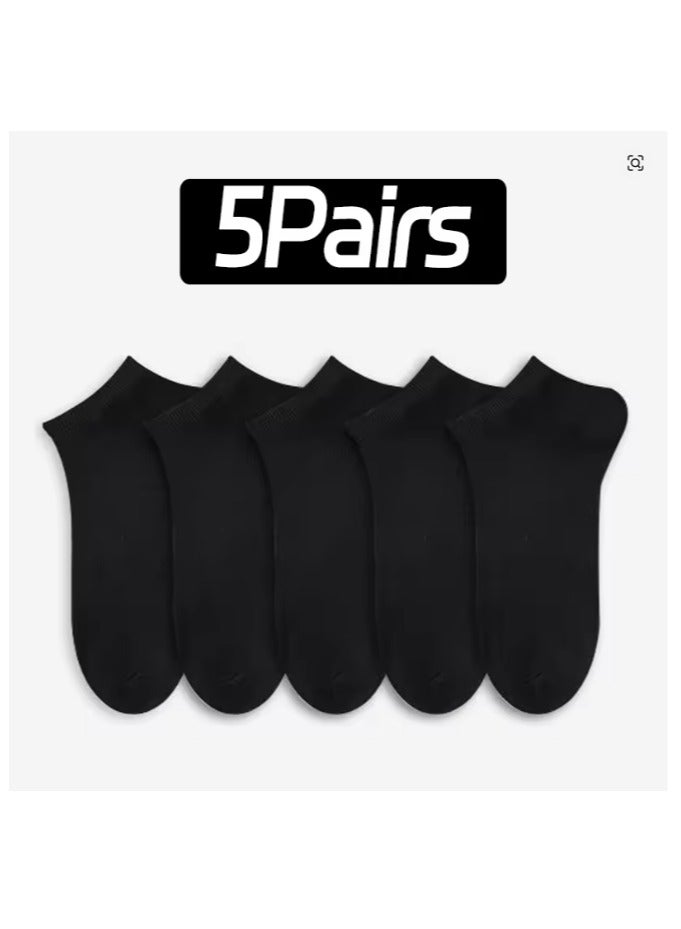 DUJUIKE Summer men's and women's shallow invisible boat socks, all-match solid color socks, non-slip and deodorizing cotton socks (black, 5 pairs)  - Image 2