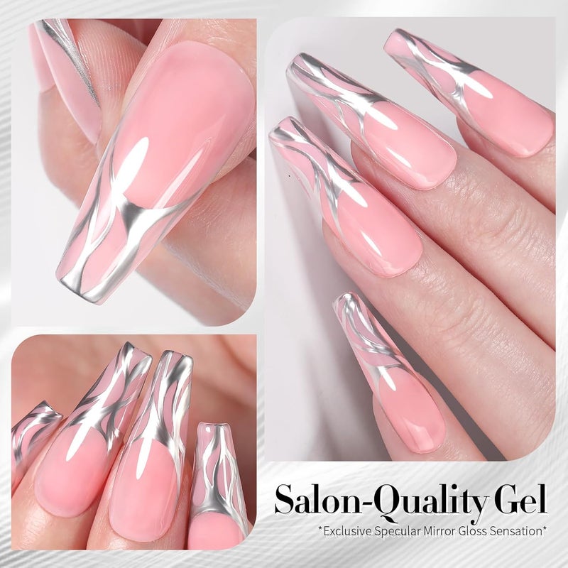 Born Pretty Metallic Painting Gel Silver Painted Gel Nail Polish 3D Metal Painting Gel Drawing Mirror Nail Gel Polish Glossy Soak Off DIY Nail Art Manicure Vanish - Image 5