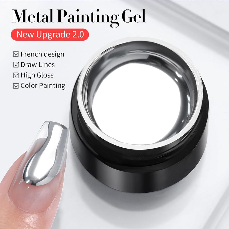 Born Pretty Metallic Painting Gel Silver Painted Gel Nail Polish 3D Metal Painting Gel Drawing Mirror Nail Gel Polish Glossy Soak Off DIY Nail Art Manicure Vanish - Image 3