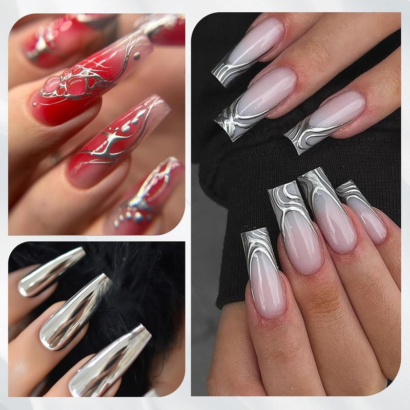 Born Pretty Metallic Painting Gel Silver Painted Gel Nail Polish 3D Metal Painting Gel Drawing Mirror Nail Gel Polish Glossy Soak Off DIY Nail Art Manicure Vanish - Image 4