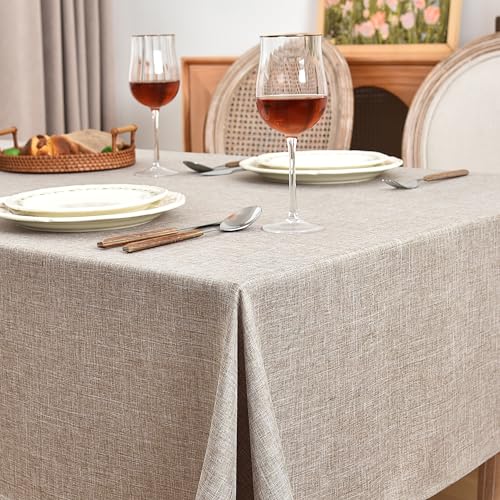 Fitable Nature Faux Linen Tablecloths Rectangle 60 x 84 Inch - 2 Pack Neutral Table Clothes for 4-6 Foot Tables, Wrinkle-Proof Faux Burlap Table Cover for Dining, Farmhouse, Outdoor Picnic, Camping - Image 2