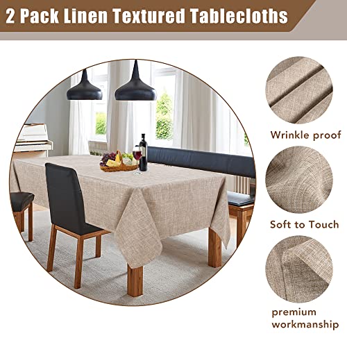 Fitable Nature Faux Linen Tablecloths Rectangle 60 x 84 Inch - 2 Pack Neutral Table Clothes for 4-6 Foot Tables, Wrinkle-Proof Faux Burlap Table Cover for Dining, Farmhouse, Outdoor Picnic, Camping - Image 4