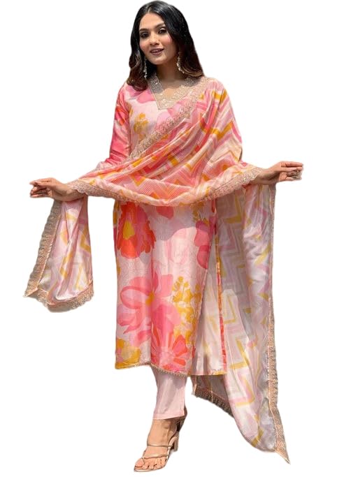 SMOWKLY Cotton Blend || Dupatta Set || Kurta Set || Ethnic Set for Women (1501SM_RD_XL) - Image 1