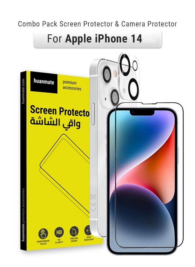 huanmate Full Screen Protector With Camera Protector For Apple iPhone 14 Black/Clear - Image 1
