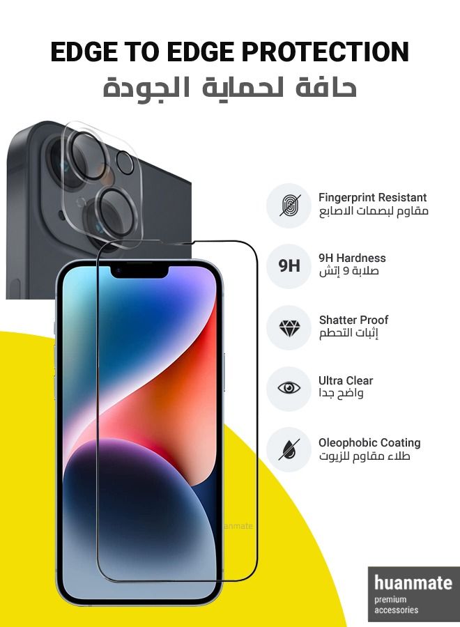 huanmate Full Screen Protector With Camera Protector For Apple iPhone 14 Black/Clear - Image 2