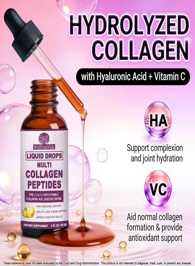 WellVeraVida Multi Collagen Peptides Liquid Drops, 2oz – Types I, II, III, V, X, Hydrolyzed Collagen Complex for Hair, Skin, Nails, Bones & Joint Support | Collagen Supplement w. Hyaluronic Acid, Biotin, Vitamin C - Image 3