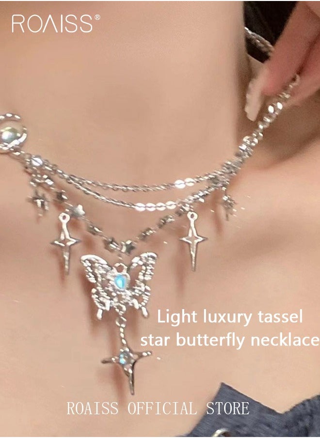 Women Personalized Necklace Diamond Set Butterfly and Four Pointed Star Pendant Design Fashionable Neck Chain for Women Collarbone Necklace - pzsku/Z21BE61E4E1D970B60FA2Z/45/_/1733822315/04e4472c-944b-4455-b725-23d225f94a8f