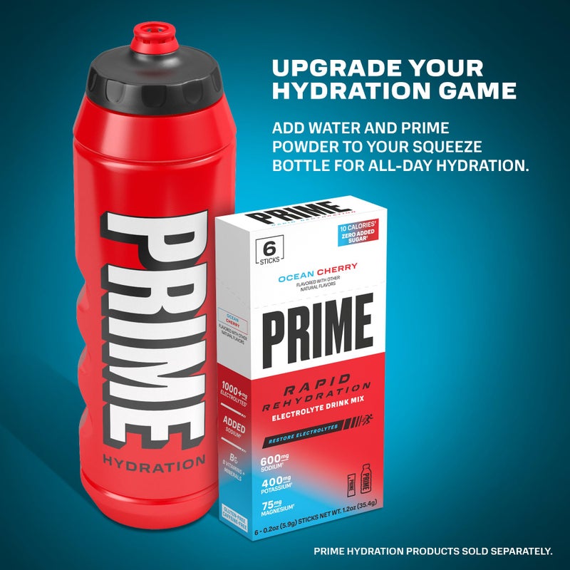 Prime Hydration PRIME 32 oz Red Squeeze Sports Water Bottle, BPA Free, Dishwasher Safe, Easy-Grip Ergonomic Leakproof Design, Fast Hydration for Gym, Cycling, Running - Image 3