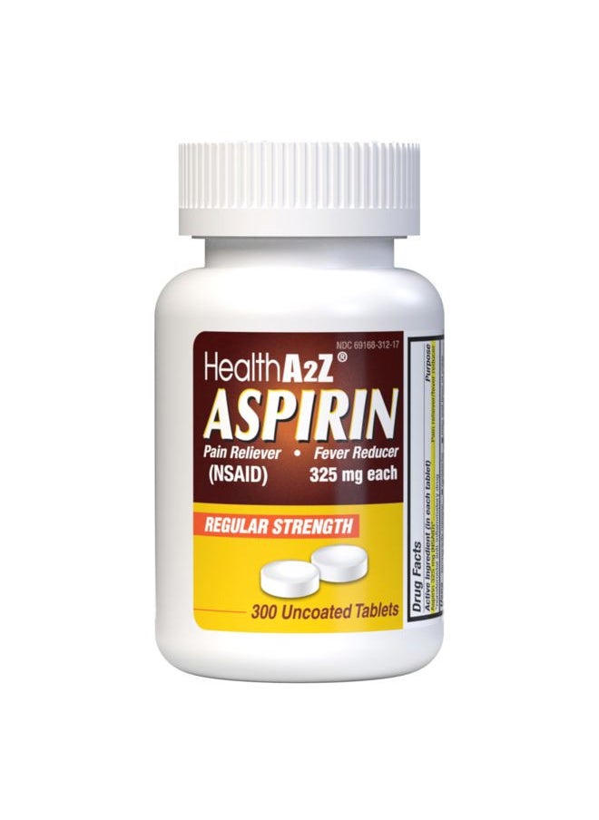 HealthA2Z ® Aspirin 325mg | Uncoated Tablets |Original Strength | Pain Reliver | Fever Reducer | Compare to Bayer® Active Ingredients… (300 Counts)  - Image 1