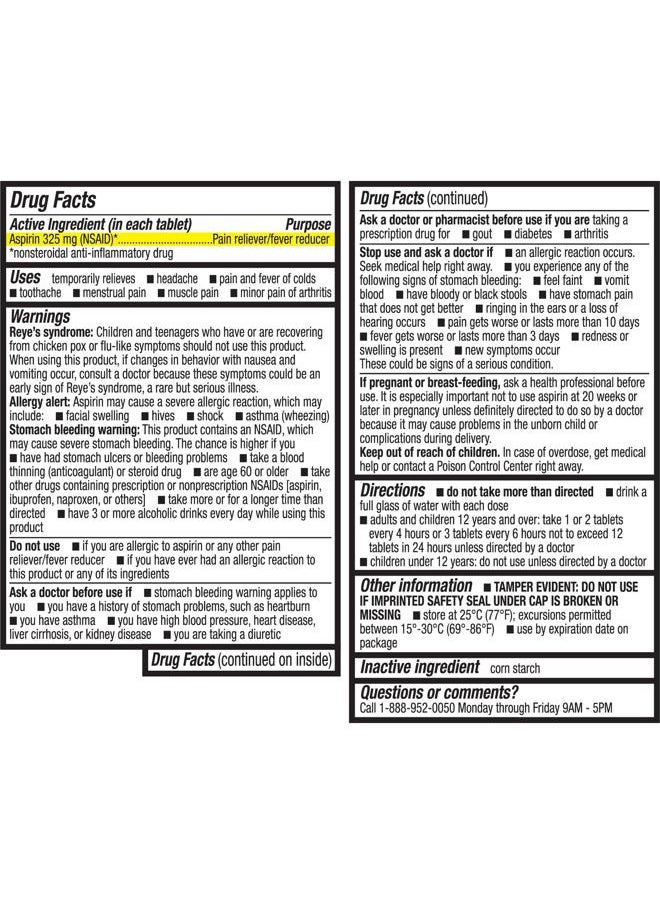 HealthA2Z ® Aspirin 325mg | Uncoated Tablets |Original Strength | Pain Reliver | Fever Reducer | Compare to Bayer® Active Ingredients… (300 Counts)  - Image 4