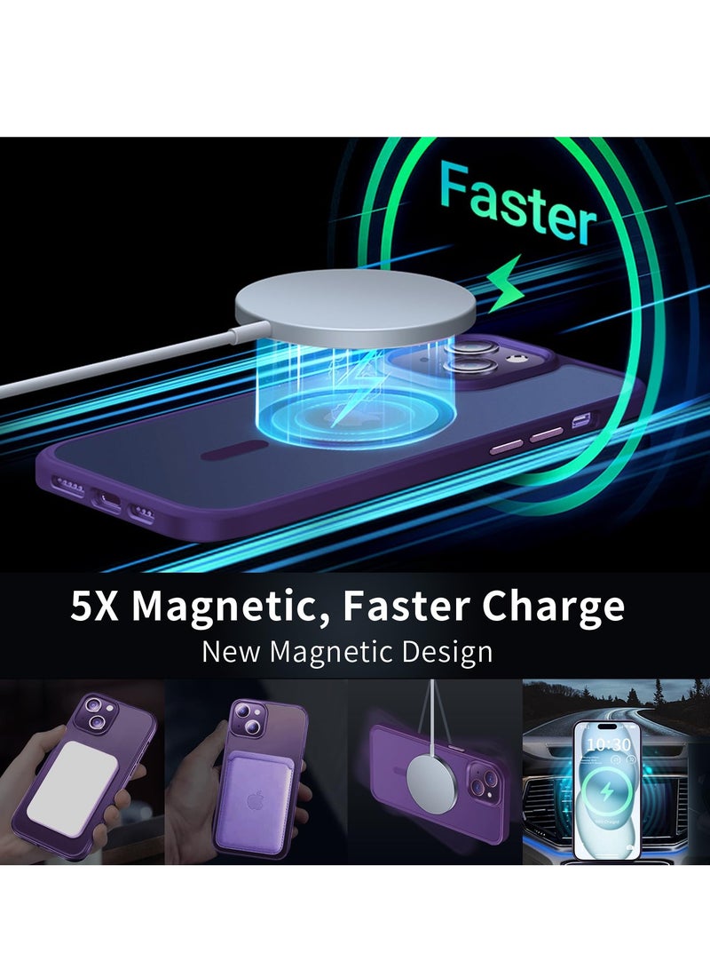 INFOSUN iPhone 15 Plus Case Cover Compatible with Magsafe Magnetic Designed Shockproof Case Translucent Matte Protective Cover Back Hard Cases with Magnet for iPhone 15 Pro Case Purple - Image 3