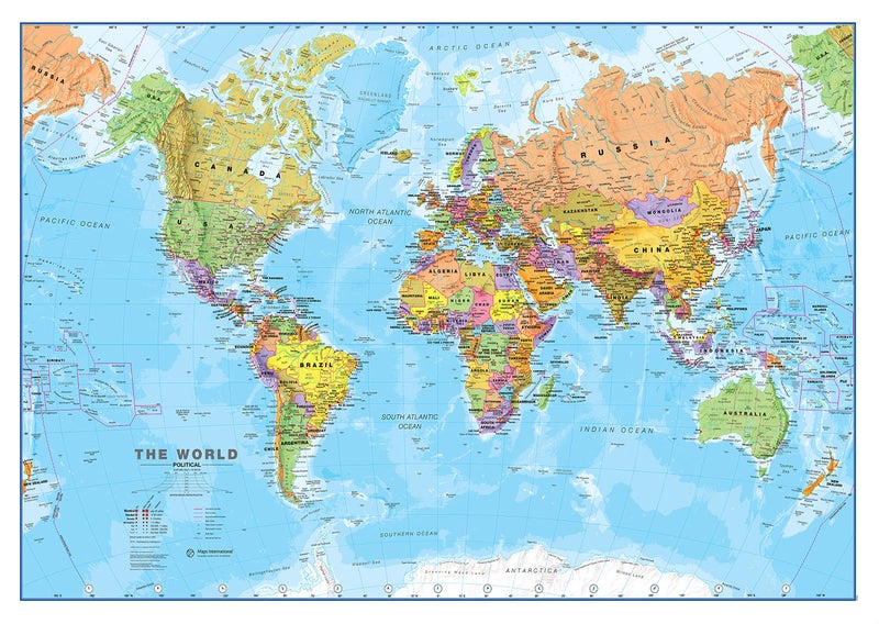 Maps International World Wall Map - Map of The World Poster - 23 x 33 - Front Lamination - Updated 2025 - Image 1