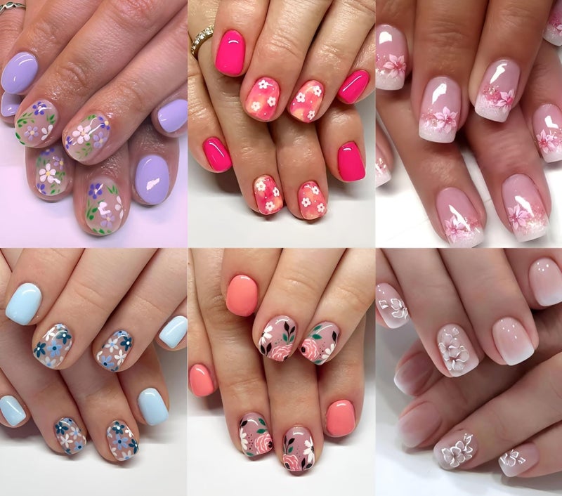 Namrec 6 Packs (144Pcs) Flower Press on Nails Short Square Fake Nails with Daisy Design Flower False Nails Acrylic Nails Flower Nails Press ons Glossy Stick on Nails Full Cover Glue on Nails for Women Girls - Image 1