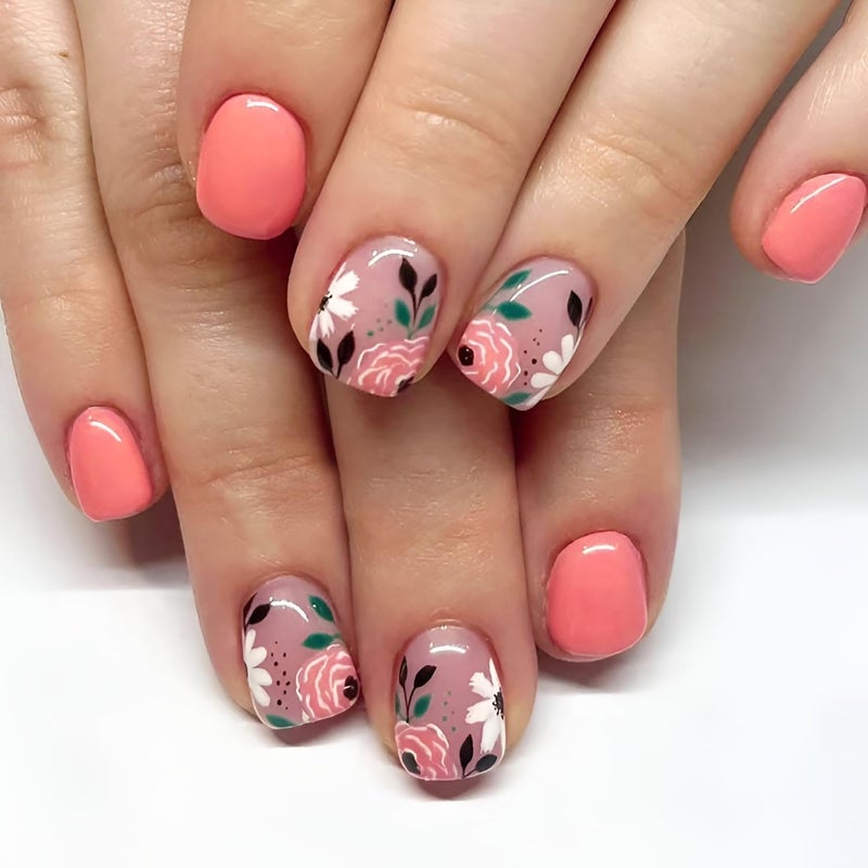 Namrec 6 Packs (144Pcs) Flower Press on Nails Short Square Fake Nails with Daisy Design Flower False Nails Acrylic Nails Flower Nails Press ons Glossy Stick on Nails Full Cover Glue on Nails for Women Girls - Image 4