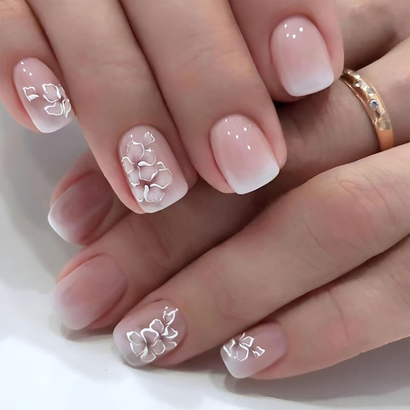 Namrec 6 Packs (144Pcs) Flower Press on Nails Short Square Fake Nails with Daisy Design Flower False Nails Acrylic Nails Flower Nails Press ons Glossy Stick on Nails Full Cover Glue on Nails for Women Girls - Image 3
