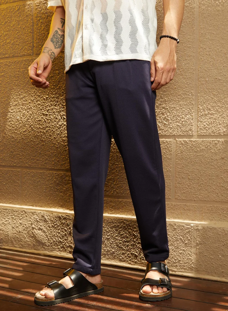 كامبوس سوترا Men's Navy Blue Micro-Waffle Chino Trousers