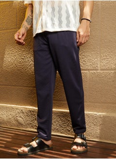 Campus Sutra Men's Navy Blue Micro-Waffle Chino Trousers  - Image 3