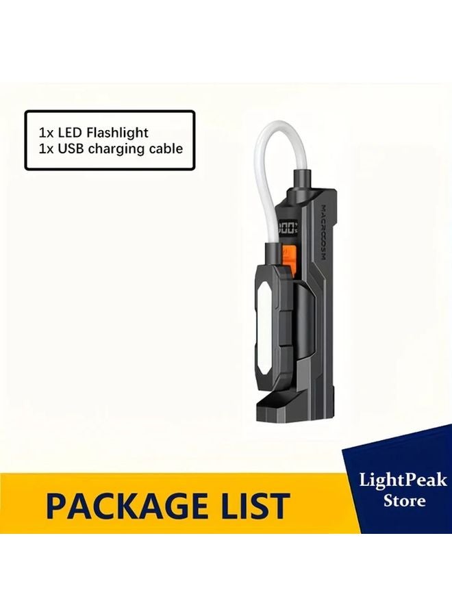 1 قطعة مصباح يدوي LED قابل لإعادة الشحن عبر USB، قاعدة مغناطيسية قابلة للدوران 360 درجة، 3 أوضاع إضاءة، مصباح فحص COB قابل للطي - Image 1