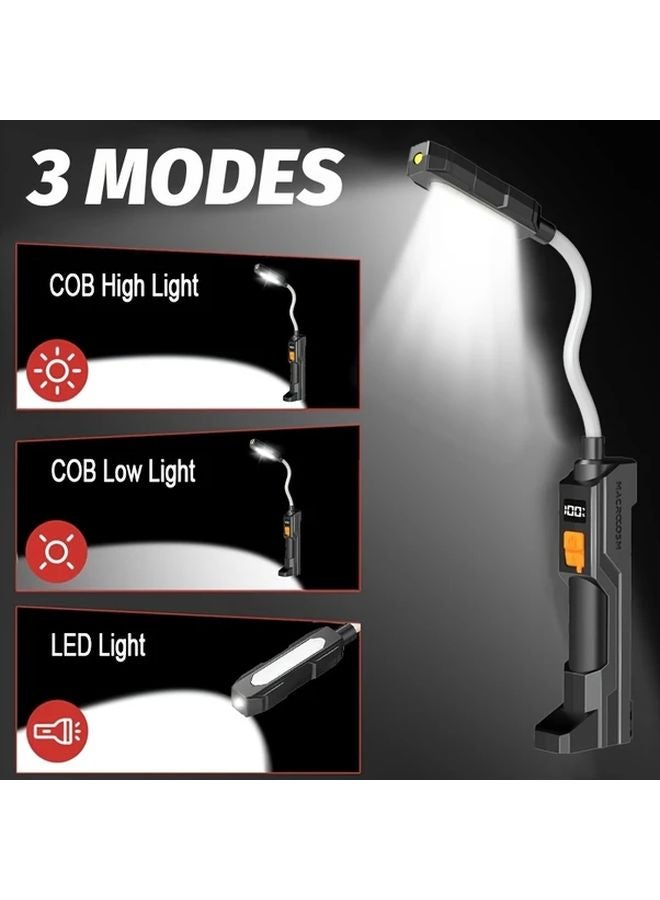 1 قطعة مصباح يدوي LED قابل لإعادة الشحن عبر USB، قاعدة مغناطيسية قابلة للدوران 360 درجة، 3 أوضاع إضاءة، مصباح فحص COB قابل للطي - Image 4