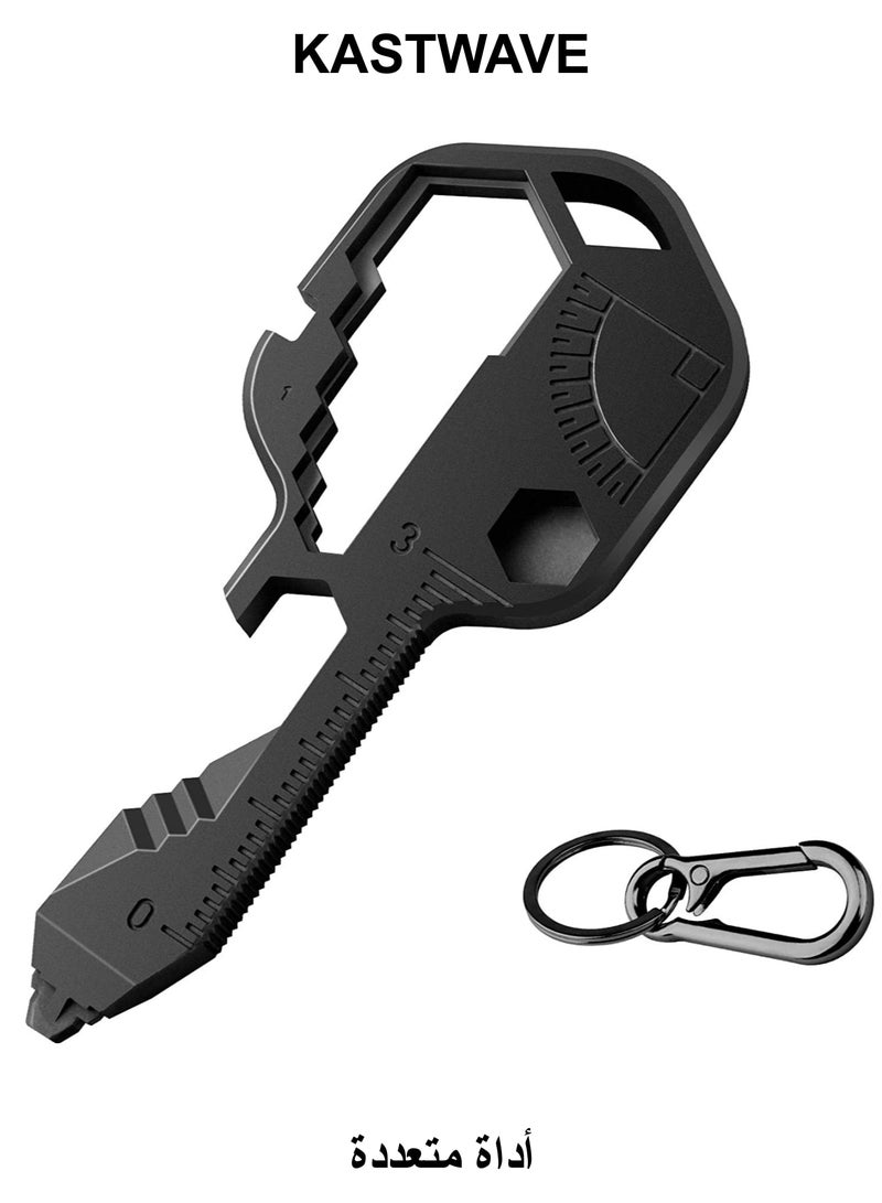 KASTWAVE Multifunction Tool, Keychain Multitool, 24 in 1 Key Tool, Portable Key Shaped Pocket Tools, Hand Tools Repair Gadgets Ruler, Bottle Opener, Drill Drive, Screwdriver, Hex Wrench (Black) - Image 1