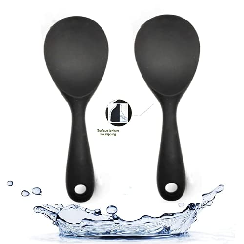Armrouns Silicone Rice Paddle Spoon 2PCS Non Stick Heat Resistant Kitchen Works for RiceMashed Potato Casual Black