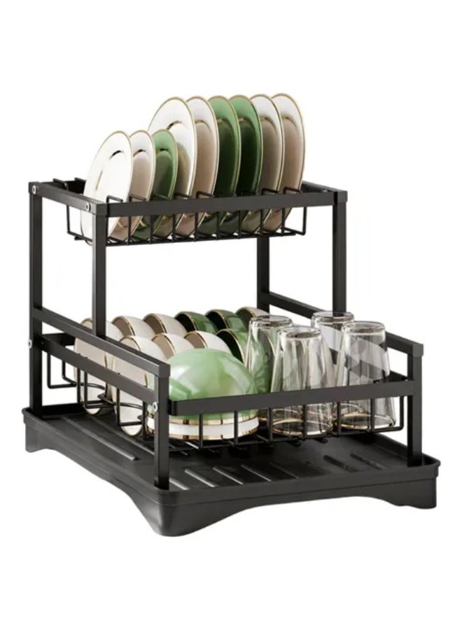 كيتشينو رف تجفيف الأطباق من كيتشينو ، رف أطباق متعدد الطبقات لطاولة المطبخ، رف تجفيف قابل للفصل مع مصفاة، مصفاة أطباق صغيرة مع لوح تصريف، حامل أدوات وحامل أكواب للمساحات الصغيرة، أسود - Image 1