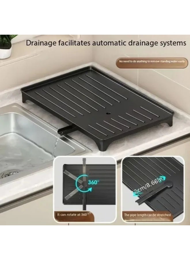كيتشينو رف تجفيف الأطباق من كيتشينو ، رف أطباق متعدد الطبقات لطاولة المطبخ، رف تجفيف قابل للفصل مع مصفاة، مصفاة أطباق صغيرة مع لوح تصريف، حامل أدوات وحامل أكواب للمساحات الصغيرة، أسود - Image 2