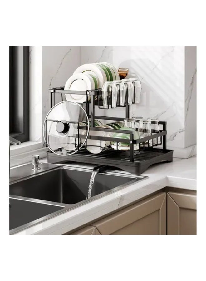 كيتشينو رف تجفيف الأطباق من كيتشينو ، رف أطباق متعدد الطبقات لطاولة المطبخ، رف تجفيف قابل للفصل مع مصفاة، مصفاة أطباق صغيرة مع لوح تصريف، حامل أدوات وحامل أكواب للمساحات الصغيرة، أسود - Image 3