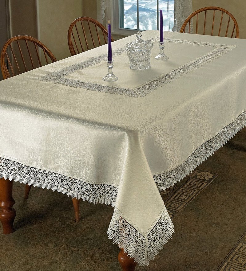 Violet Linen Treasure Lace Tablecloth Ivory 70 by 105 OblongRectangle