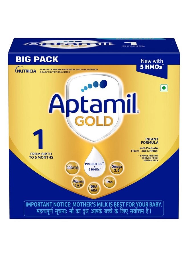 Aptamil Aptamil Gold Infant Formula Milk Powder for Babies - Stage 1 (Upto 6 Months) - with 5 HMOs, Prebiotics and DHA - 1.2 kgs - Large Pack - Image 1