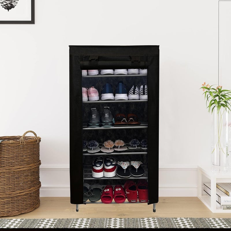 PHILOSHOP 6 Layer Metal Shoe Rack Organizer for home office shoe stand with Dustproof Zip Cover Multipurpose with outer cover for Heels Chappal Slipper Black - Image 3