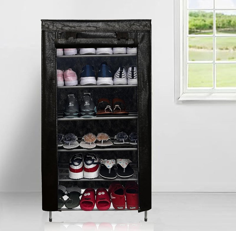 PHILOSHOP 6 Layer Metal Shoe Rack Organizer for home office shoe stand with Dustproof Zip Cover Multipurpose with outer cover for Heels Chappal Slipper Black - Image 2