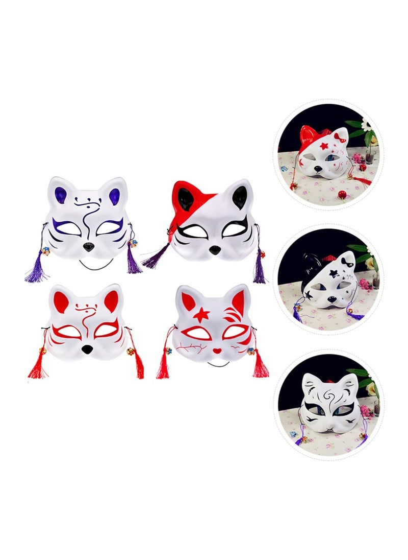 Excefore 4 Pcs Kitsune Fox Half Face Assecories Cosplay Party Supplies - Party Half Face Costume Masks Japanese Style - Foxes Cat Masks  - Image 4