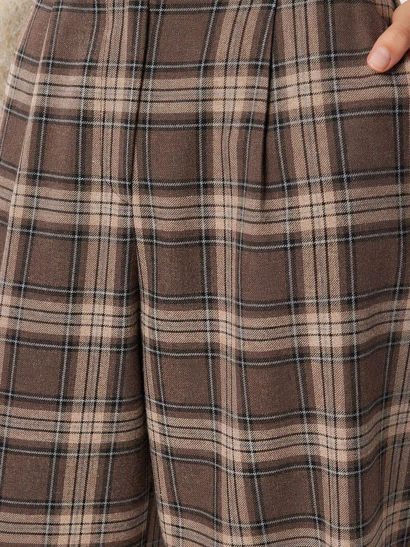 Happiness İstanbul ISTANBUL High Waist Wide Leg Plaid Palazzo Pants