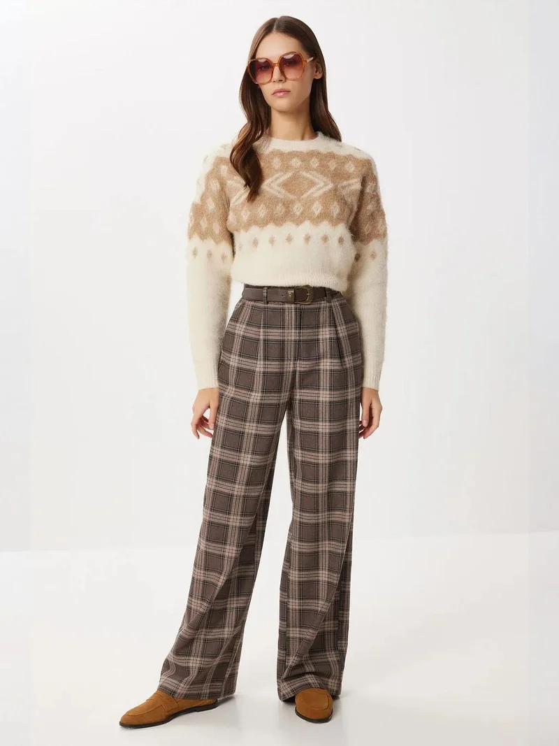 Lovely Istanbul ISTANBUL High Waist Wide Leg Plaid Palazzo Pants