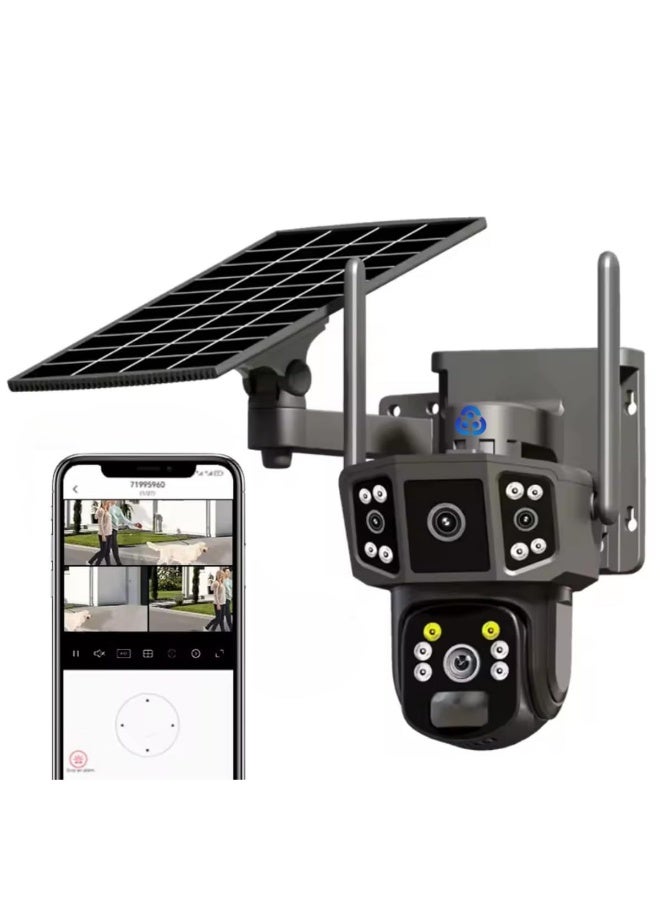 Generic Grousale Tricams 4G Solar CCTV Camera – 3-in-1 Outdoor Security Cam, Dual Lens, 2K, 360° PTZ, Motion Detection, Color Night Vision, 2-Way Talk, IP66, Supports SD Card (Up to 256GB)  - Image 1