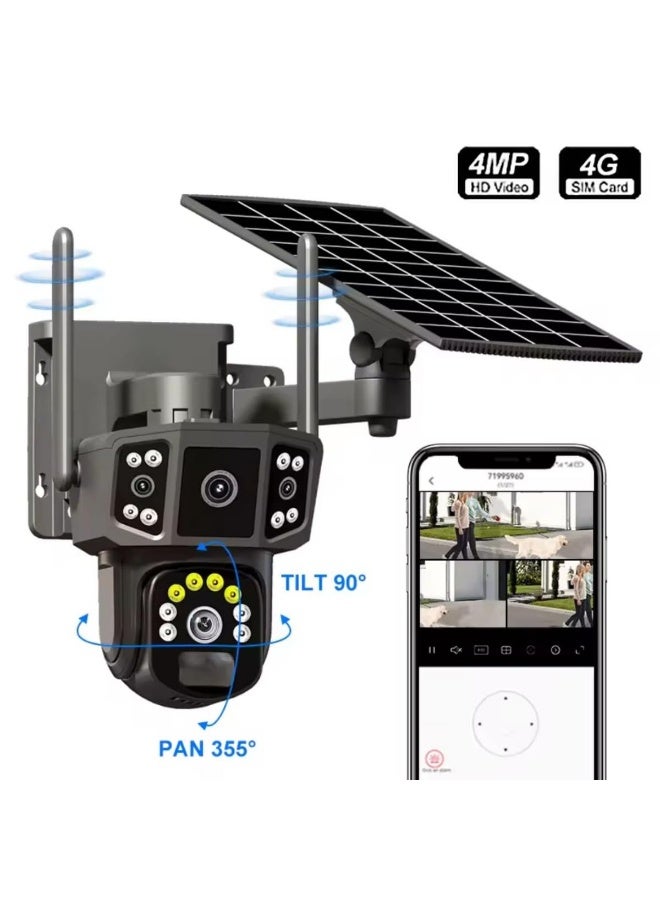 Generic Grousale Tricams 4G Solar CCTV Camera – 3-in-1 Outdoor Security Cam, Dual Lens, 2K, 360° PTZ, Motion Detection, Color Night Vision, 2-Way Talk, IP66, Supports SD Card (Up to 256GB)  - Image 2