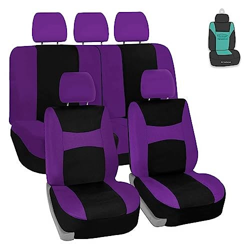 FH Group Universal Car Seat Covers Full Set for SUV Truck Sedan Vans | Waterproof All-Purpose Cloth Seat Cover Set Airbag Compatible Washable Split Bench Protector Interior Upgrade - Purple - Image 1