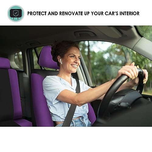 FH Group Universal Car Seat Covers Full Set for SUV Truck Sedan Vans | Waterproof All-Purpose Cloth Seat Cover Set Airbag Compatible Washable Split Bench Protector Interior Upgrade - Purple - Image 4