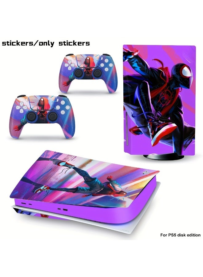 [Decals Only] PURPLE Miles flies Spider-Man themed Playstation 5 console - Premium vinyl sticker (disc drive) - Waterproof and dustproof Eye-catching illustration design - Image 1