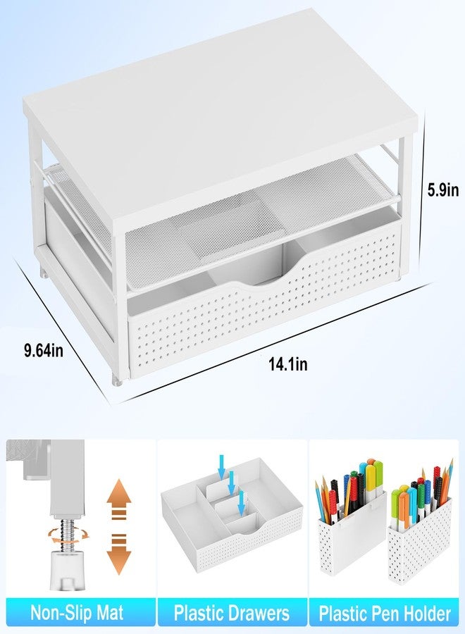 gianotter Wood Monitor Stand Riser, Office Desk Shelf Organizer, Desk Organizer with Drawer and Pen Holder, 2-Tier Computer Stand, Office Organization (Matte White) - Image 5
