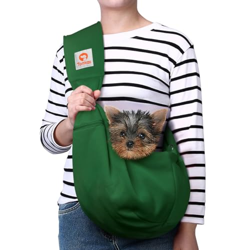 Tomkas Dog Sling Carrier for Small Dogs Puppy Carrier for Small Dogs (Emerald Green, Adjustable Strap & Zipper Pocket) - Image 1