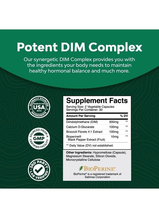 Natures Craft - Extra Strength Diindolylmethane DIM Supplement - 300mg DIM Complex Men and Womens Hormone Balance Supplement with DIM SGS and Calcium D-Glucarate - Herbal DIM Supplement for Men and Women (30 SVG) - Image 1