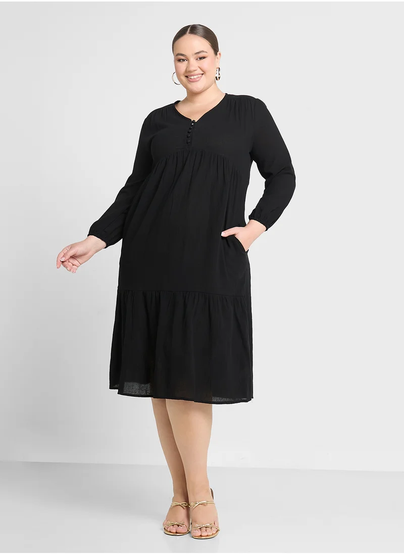 Ginger Plus V Neck A Line Dress