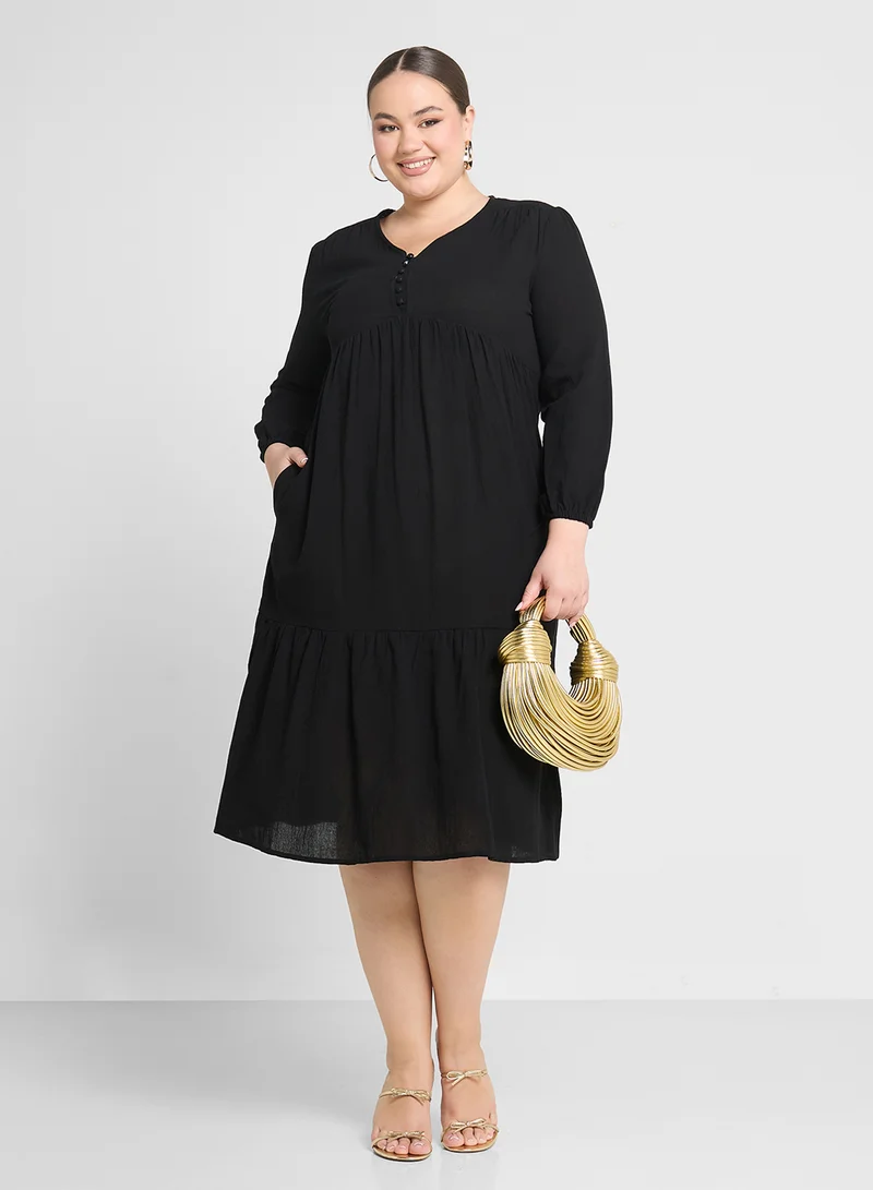 Ginger Plus Long Sleeve Tiered Dress