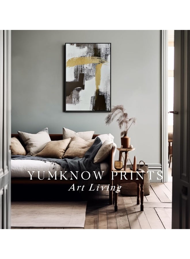 YUMKNOW Black Gold Beige Strokes Abstract Black Framed Canvas Wall Art for Bedroom - Large Oversize 24x36 Ready to Hang Living Room - Image 5