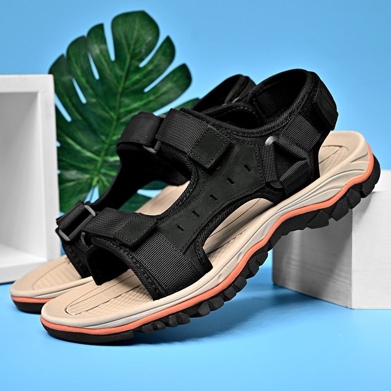 Summer Men'S Sandals Large Size Breathable Sandals Vintage Handmade Leather Stitching Casual Men'S Beach Sandals - Image 1