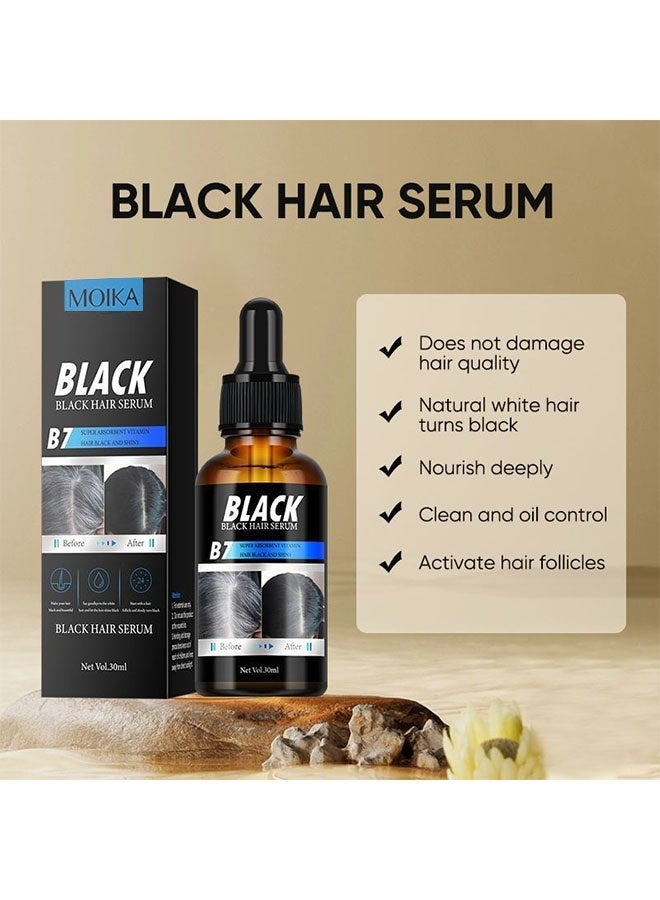 MOIKA Black Hair Serum, Polygonum Multiflorum Nourishing Serum, Natural Anti-Greying Hair Darkening Serum, for Thicker, Longer Hair, Restore Hair Natural Color 30ml - Image 2